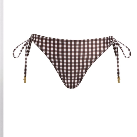 Anthropologie X Peony Brown Gingham Side Tie Bikini Bottoms AUS 8 Small NWT